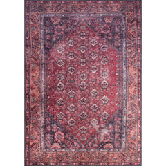 Ethnic Cotton Area Rug - Washable Non Slip Burgundy Patterned Carpet for Living Room
