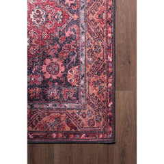 Ethnic Cotton Area Rug - Washable Non Slip Burgundy Patterned Carpet for Living Room