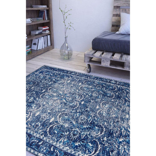 Aurillac Navy Floral Cotton Digital Print Area Rug
