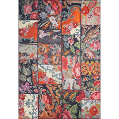 Patchwork Area Rug - Washable Non Slip Cotton Red Carpet for Living Room