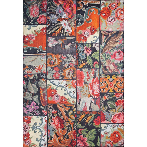 Patchwork Area Rug - Washable Non Slip Cotton Red Carpet for Living Room