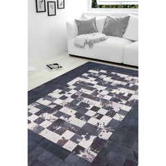 Perigueux Navy Geometric Cotton Digital Print Area Rug