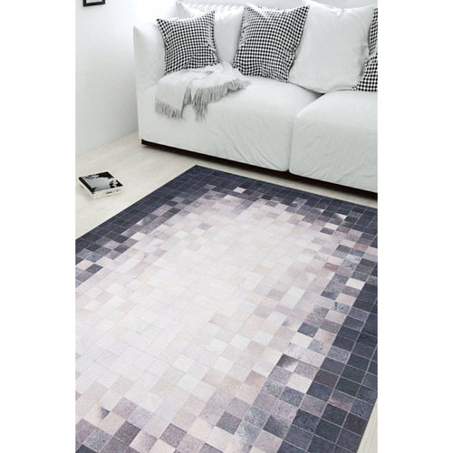 Navy Geometric Area Rug – Washable Non Slip Soft Microfiber Cotton Carpet
