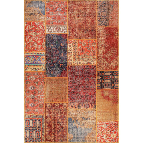 Digital Print Area Rug - Washable Non Slip Red Patchwork Cotton Carpet With Soft Microfiber