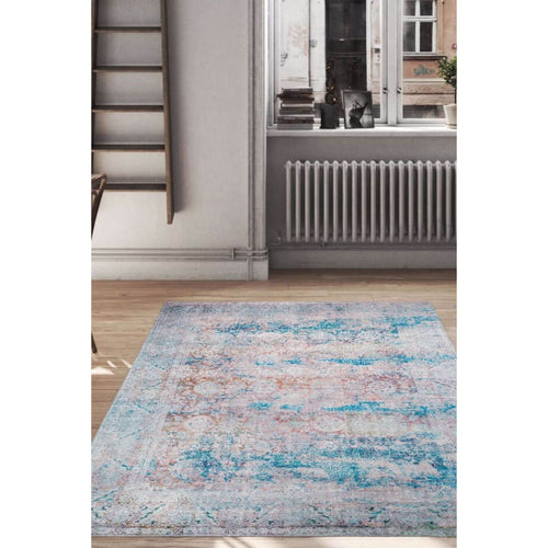 Vintage Cotton Area Rug - Blue Soft Microfiber Carpet | Washable Non Slip Rug