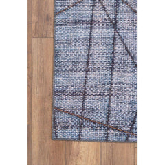 Blue Geometric Area Rug – Washable Non Slip Cotton Area Rug with Soft Microfiber