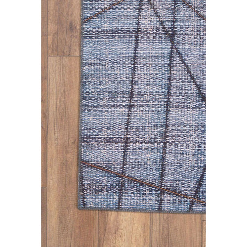 Blue Geometric Area Rug – Washable Non Slip Cotton Area Rug with Soft Microfiber