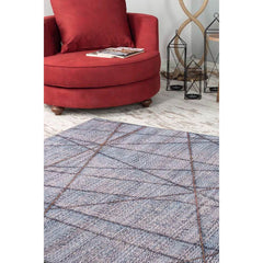 Blue Geometric Area Rug – Washable Non Slip Cotton Area Rug with Soft Microfiber