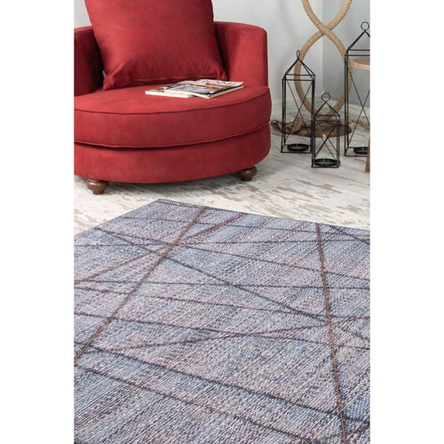 Blue Geometric Area Rug – Washable Non Slip Cotton Area Rug with Soft Microfiber