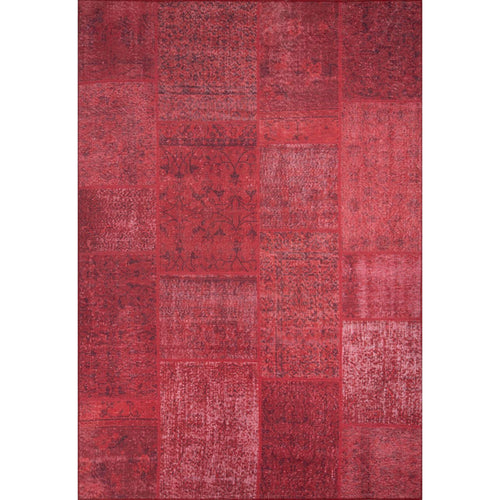 Red Patchwork Area Rug – Washable Non Slip Cotton Microfiber Carpet for Living Room