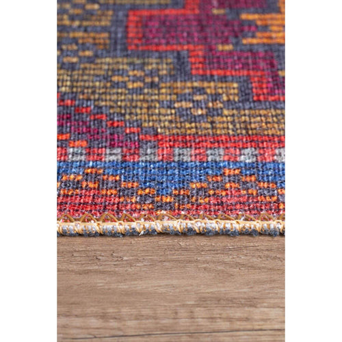 Red Ethnic Area Rug – Washable Non Slip Cotton Rug With Heavy Thick Backing