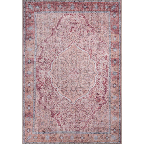 Pink Medallion Area Rug - Washable Non Slip Cotton Microfiber Carpet for Living Room