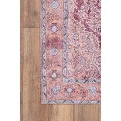 Pink Medallion Area Rug - Washable Non Slip Cotton Microfiber Carpet for Living Room