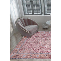 Pink Medallion Area Rug - Washable Non Slip Cotton Microfiber Carpet for Living Room