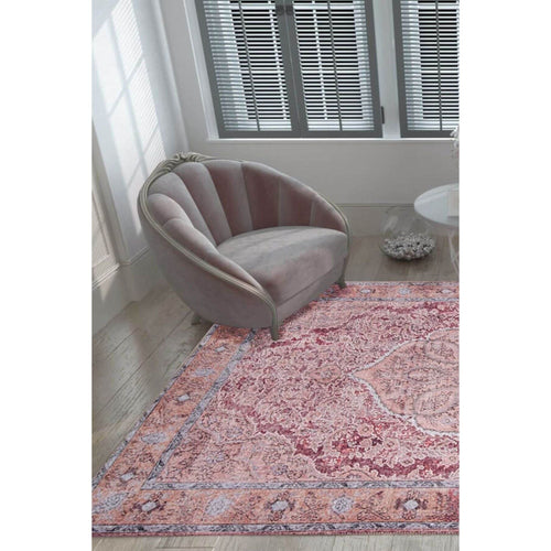 Pink Medallion Area Rug - Washable Non Slip Cotton Microfiber Carpet for Living Room