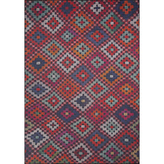 Red Tribal Area Rug – Washable Non Slip Cotton Area Rug with Soft Microfiber