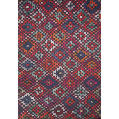 Red Tribal Area Rug – Washable Non Slip Cotton Area Rug with Soft Microfiber