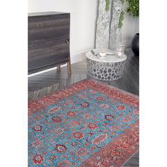 Digital Print Area Rug - Burgundy Ethnic Cotton Woven Washable Non Slip Carpet