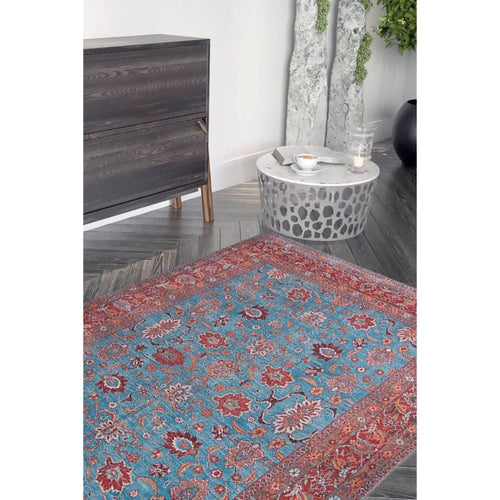 Digital Print Area Rug - Burgundy Ethnic Cotton Woven Washable Non Slip Carpet