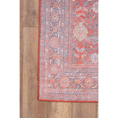 Ethnic Cotton Area Rug – Washable Non Slip Red Patterned Decorative Floor Covering