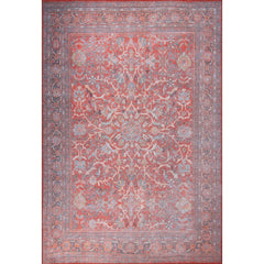 Ethnic Cotton Area Rug – Washable Non Slip Red Patterned Decorative Floor Covering