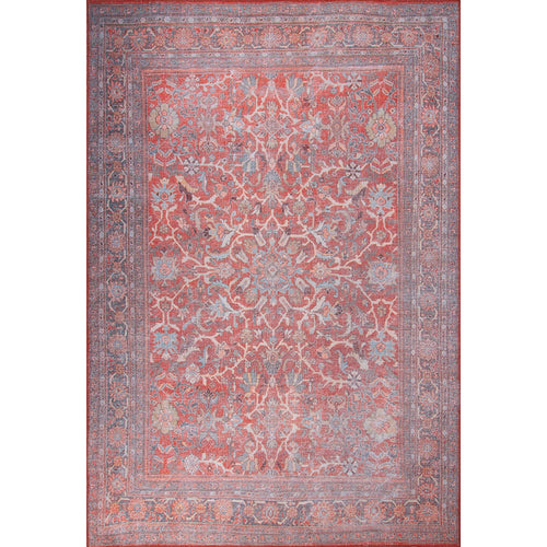 Ethnic Cotton Area Rug – Washable Non Slip Red Patterned Decorative Floor Covering