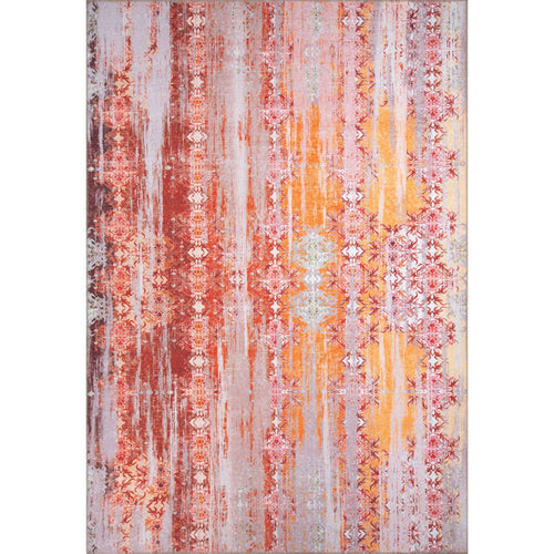 Vintage Cotton Area Rug - Washable Non Slip Red Microfiber Carpet for Living Room