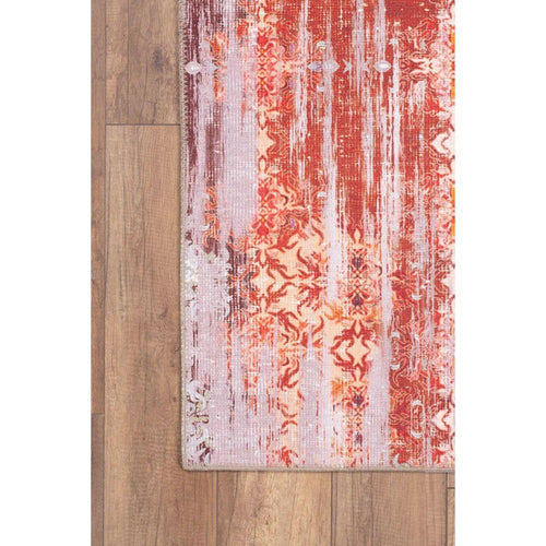 Vintage Cotton Area Rug - Washable Non Slip Red Microfiber Carpet for Living Room