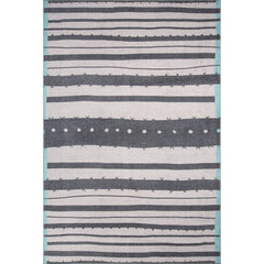 Grey Striped Area Rug – Washable Non Slip Cotton Area Rug with Soft Microfiber