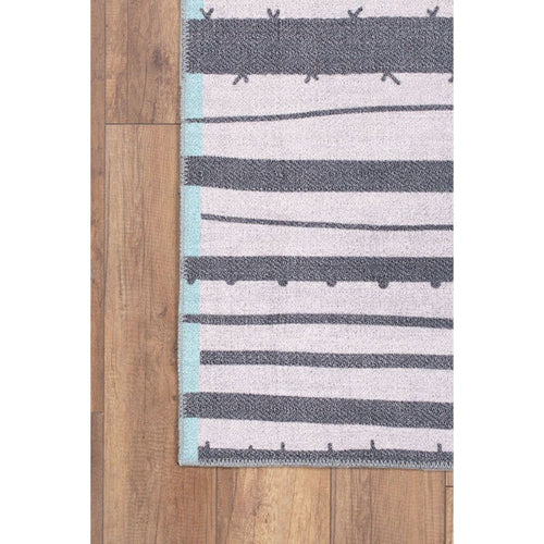 Grey Striped Area Rug – Washable Non Slip Cotton Area Rug with Soft Microfiber