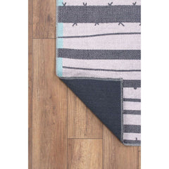 Grey Striped Area Rug – Washable Non Slip Cotton Area Rug with Soft Microfiber