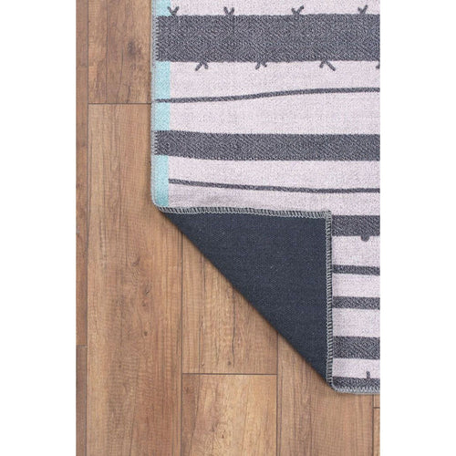 Grey Striped Area Rug – Washable Non Slip Cotton Area Rug with Soft Microfiber