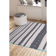 Grey Striped Area Rug – Washable Non Slip Cotton Area Rug with Soft Microfiber
