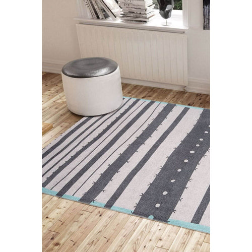 Grey Striped Area Rug – Washable Non Slip Cotton Area Rug with Soft Microfiber