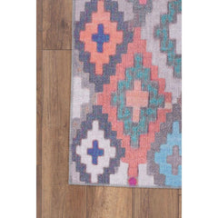 Digital Print Area Rug - Grey Tribal Cotton Washable Non Slip Carpet