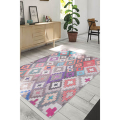 Digital Print Area Rug - Grey Tribal Cotton Washable Non Slip Carpet