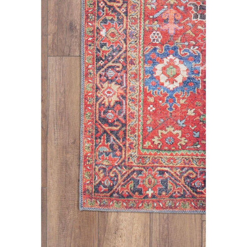 Red Ethnic Area Rug - Washable Non Slip Cotton Microfiber Carpet with Geometric Style