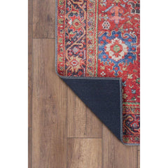 Red Ethnic Area Rug - Washable Non Slip Cotton Microfiber Carpet with Geometric Style