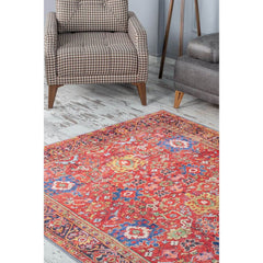 Red Ethnic Area Rug - Washable Non Slip Cotton Microfiber Carpet with Geometric Style