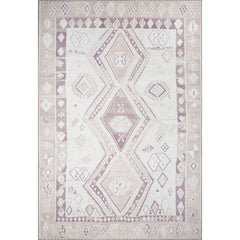 Ethnic Cotton Area Rug - Washable Non Slip Beige Patterned Soft Microfiber Carpet