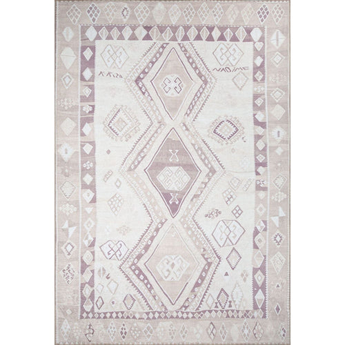 Ethnic Cotton Area Rug - Washable Non Slip Beige Patterned Soft Microfiber Carpet