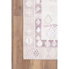 Ethnic Cotton Area Rug - Washable Non Slip Beige Patterned Soft Microfiber Carpet