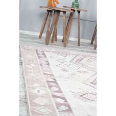 Ethnic Cotton Area Rug - Washable Non Slip Beige Patterned Soft Microfiber Carpet
