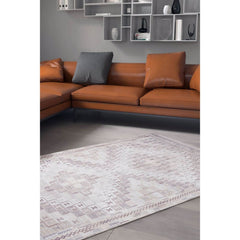 Digital Print Area Rug - Beige Geometric Cotton Washable Non Slip Carpet