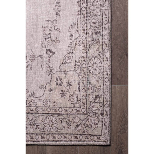 Beige Medallion Area Rug - Washable Non Slip Cotton Floor Carpet for Living Room