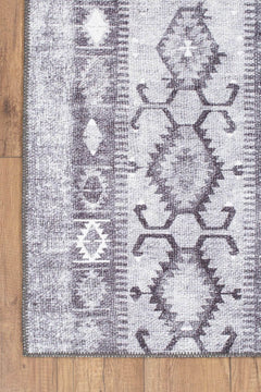 Ethnic Cotton Area Rug – Washable Non Slip Grey Soft Microfiber Carpet
