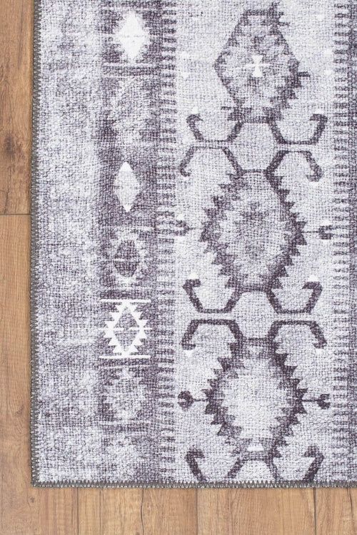 Ethnic Cotton Area Rug – Washable Non Slip Grey Soft Microfiber Carpet