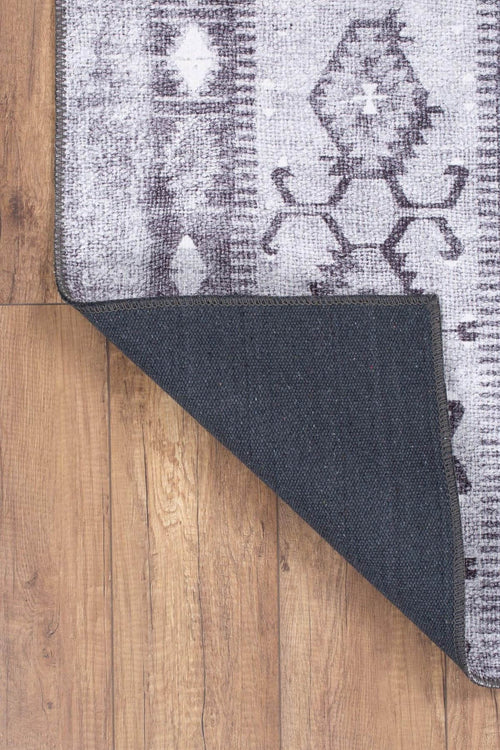 Ethnic Cotton Area Rug – Washable Non Slip Grey Soft Microfiber Carpet