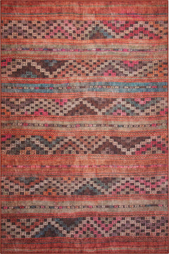 Red Ethnic Area Rug | Washable Non Slip Polyester Woven Cotton Area Rug