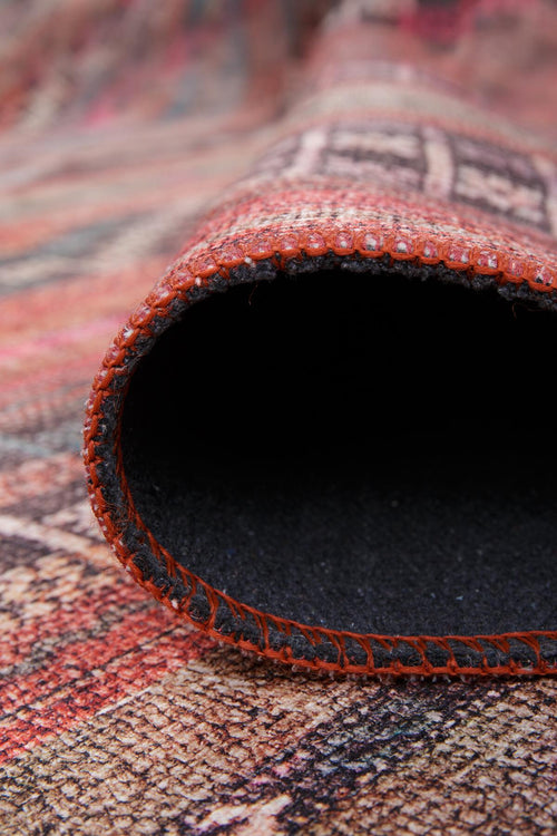 Red Ethnic Area Rug | Washable Non Slip Polyester Woven Cotton Area Rug
